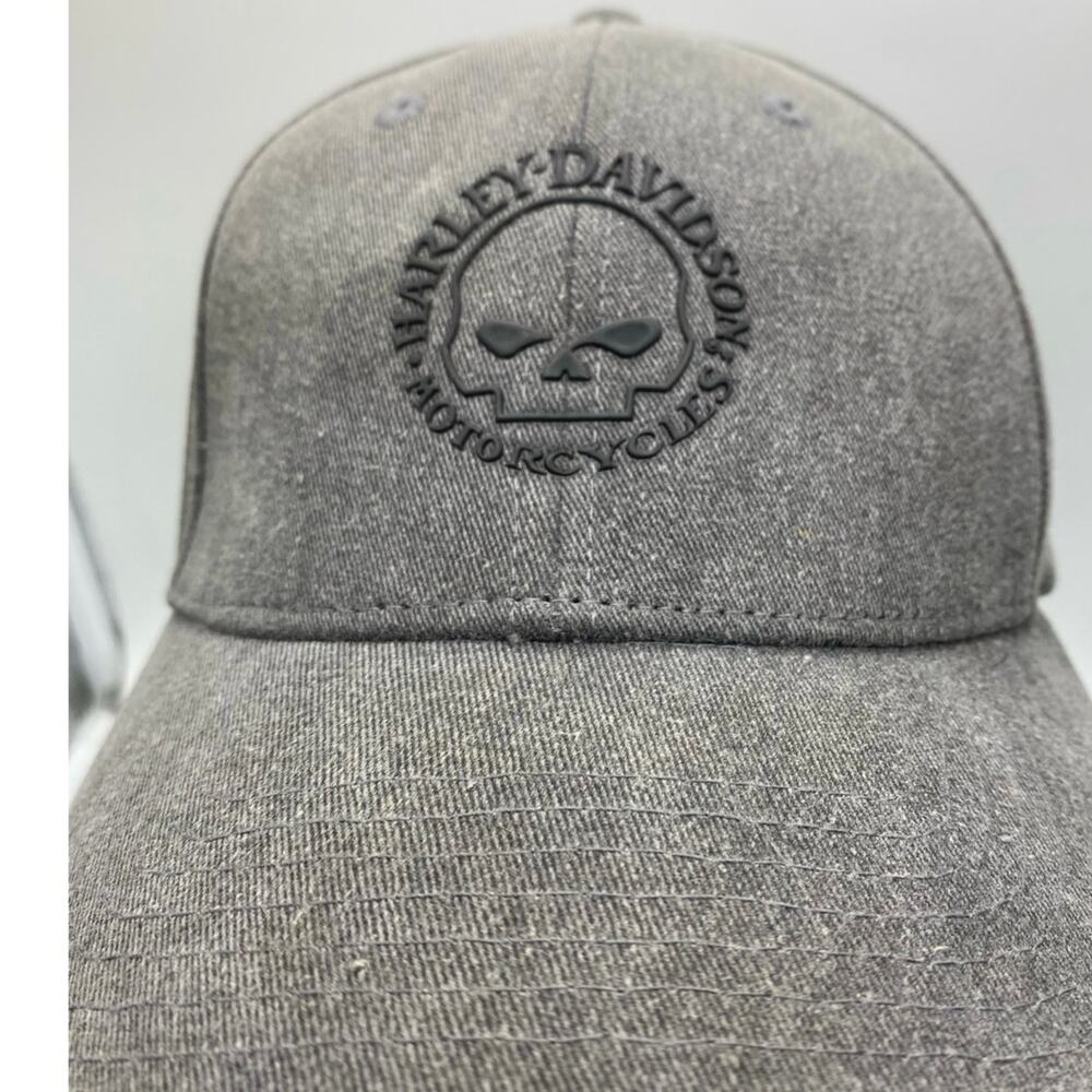 Willie G Skull Fitted Baseball‎ Cap Harley Davidson Gray Black raised Emblem